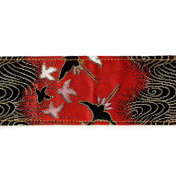 Orange Kimono Crane Fabric Vintage Belt from Japan - Picture 3 of 4